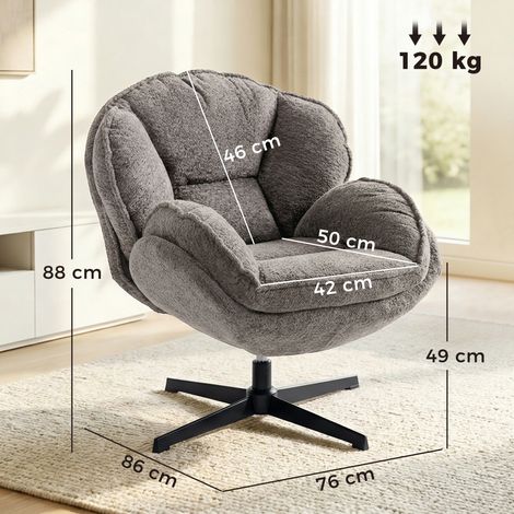 Moderner Wingback-Sessel, Samt-Armlehnsessel mit Vier-Sterne-Basis, S-Federn, 360° Drehfunktion, Grau (1/5)