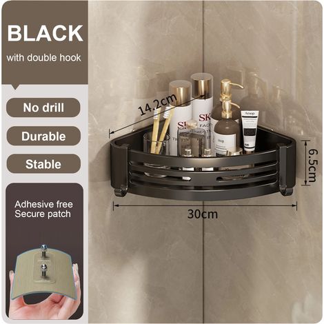 Étagère de salle de bain (noire, 1 niveau) pour douche, rangement mural pour flacons de shampoing, étagère d'angle sans perçage, accessoires de salle de bain (1/5)