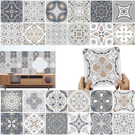 Lot de 24 stickers muraux en vinyle pour salle de bain, cuisine, carrelage mural, pour décoration de carreaux, meubles de salle de bain, 15 x 15 cm (1/5)