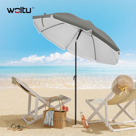 WOLTU Ø155cm Sonnenschirm, Gartenschirm UV-Schutz Strandsonnenschirm UPF 50, Höhen- und Neigungsverstellbar, Tragetasche, für Balkon Garten, Strand, Dunkelgrau