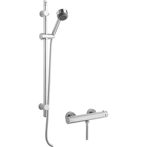 Minimalist Thermostatic Bar Valve with Multi Function Handset Brass Slide Rail Kit Shower Bundle - Chrome - Balterley