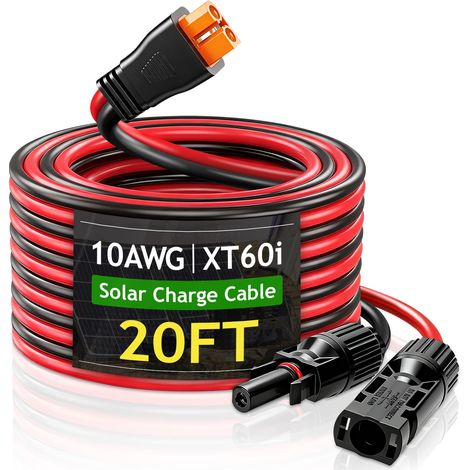 Câble d'extension de panneau solaire vers XT60i de 6 m - 10 AWG - Câble d'extension de charge solaire vers XT60i (prise femelle) pour camping-car, station d'alimentation portable, générateur solaire (1/5)