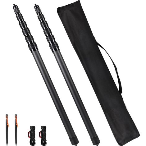 Lot de 2 Poteaux de Tente Télescopiques en Fibre de Carbone - 2,4m Réglables Poteaux de Bâche, Mât de Bâche Télescopique Légers et Solides, pour Le Camping Tente, Taps ou Voile d'ombrage (1/5)