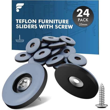 Teflon Patins pour Chaises/Meubles avec Vis - 24 Pièces, Ø 25 mm (1/5)