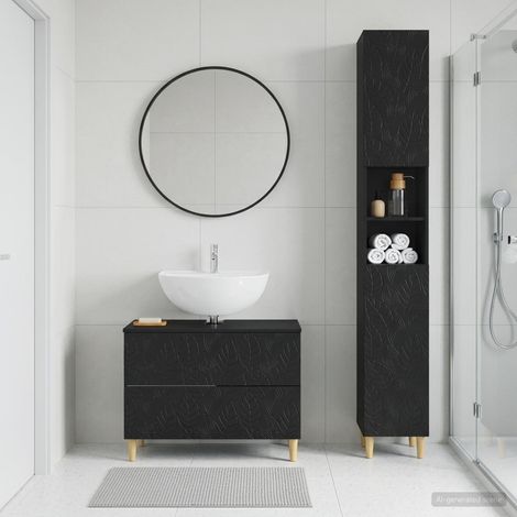 vidaXL 2 Piece Bathroom Cabinet Set DELFT Black Engineered Wood (1/5)