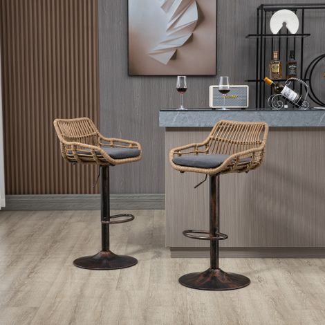 2 PCS Adjustable Modern Swivel Bar Stools with Cushions and Floor Protectors,Stylish Gray Counter Chairs for Kitchen Island and Home Bar (1/5)