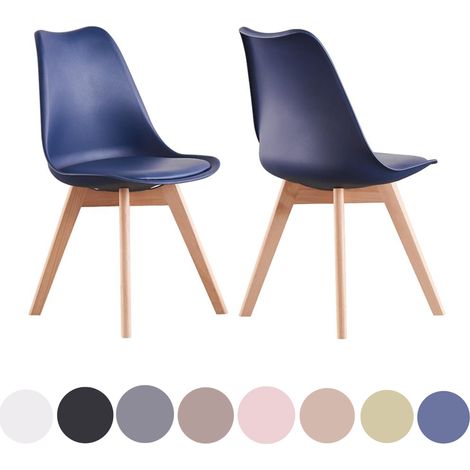 Lot de 2 chaises de salle à manger rétro Lorenzo - Rembourrées en similicuir, corps en plastique et pieds en bois massif - Bleu (1/5)