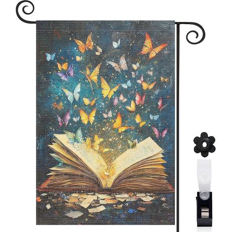 Drapeau de jardin Bienvenue en toile double face 45 x 30 cm vertical maison de campagne (1/5)