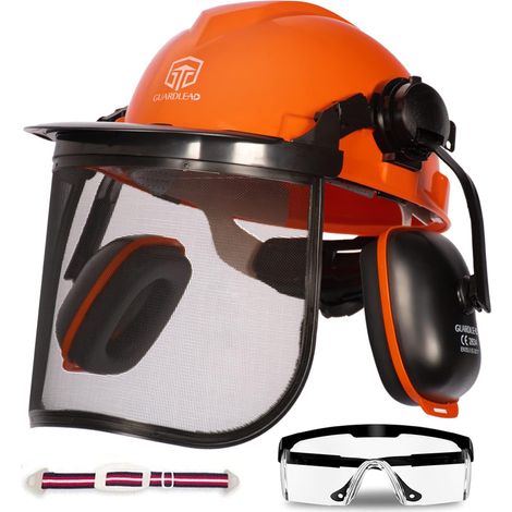 Casque de tronçonneuse avec protection faciale et cache-oreilles - Casque de sécurité pour tronçonneuse - Lunettes anti-buée amovibles (1/5)