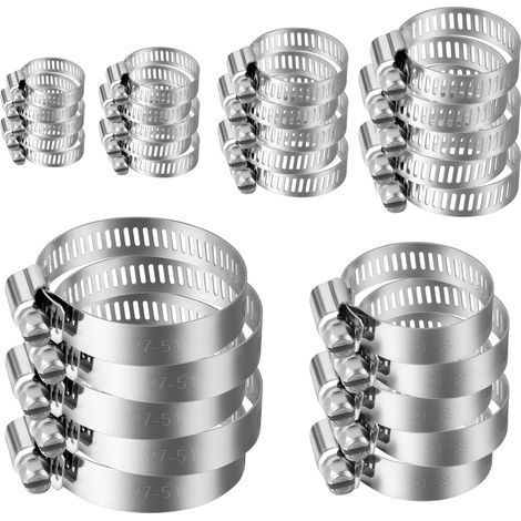 Collier de Serrage Tuyau, 30PCS Collier Serrage Inox 304, 6-51mm Réglable, Colliers de Serrage Métallique, Collier Durite pour Famille Tuyau D'eau, Piscine, Machine à Laver, Lave-Vaisselle (1/5)