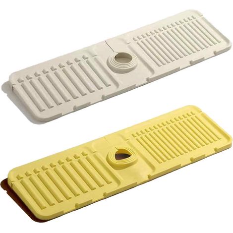 2 pièces Tapis de robinet pour évier de cuisine, protection anti-éclaboussures en silicone, séchage rapide, porte-éponge intégré (1/5)