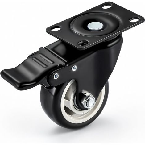 roulette pivotante 75mm,À freinage, roue industrielle noire (1/5)