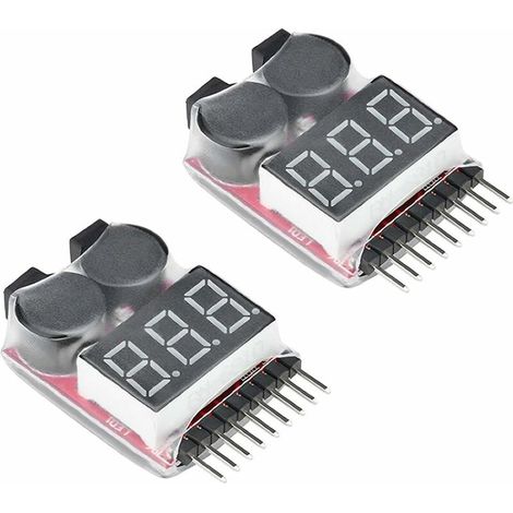 Probador de baterías Lipo RC 1-8s con monitor de alarma de bajo voltaje e indicador LED para baterías Lipo Life LiMn Li-ION (2 unidades)
