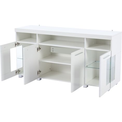 Sideboard mit 3 Schubladen, 6 Fächern und LED, für Wohnzimmer, aus MDF und Gehärtetem Glas, Weiß, 140×40×70 cm (1/5)
