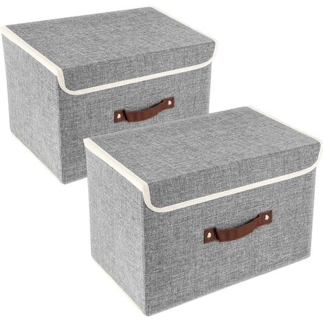 Boîte de Rangement Tissu avec Couvercle, Lavable, Lot de 2, 38x25x25 cm, Gris