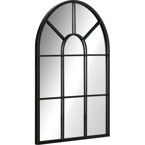 Espejo de pared, espejo de ventana, 70 x 50 cm, espejo decorativo con marco de metal, espejo colgante para salón, dormitorio, negro (1/5)