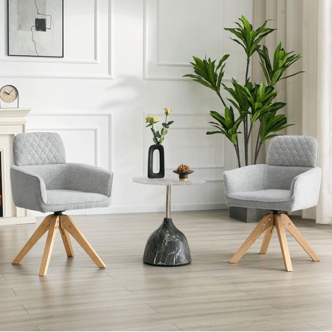 Lote de 2 sillas de comedor giratorias 360° en tejido gris, patas de madera (1/5)