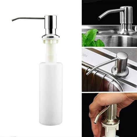300-ml-Seifenpumpe für Geschirrspülmittel, Spülbecken-Seifenpumpe, nachfüllbare Edelstahl-Seifenpumpe mit 360°-Drehfunktion, silberfarben – AquaForge (1/5)