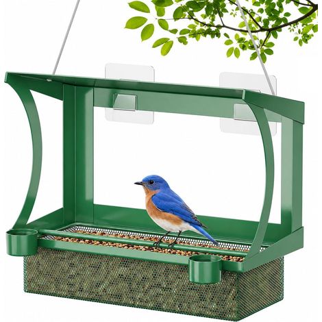 2-in-1 Vogelfutterhaus für Fenster & zum Aufhängen, wetterfest, ohne Bohren