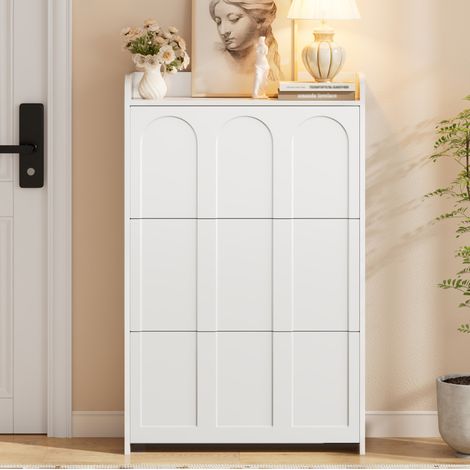 Schuhschrank 70 x 25 x 120 cm aus weißem MDF, platzsparend für den Eingangsbereich – MEUBLIV (1/5)