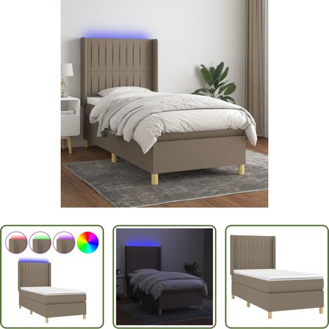 Sommier tapissier - Sommier à lattes de lit matelas et LED Taupe 90x190 cm Tissu (1/5)