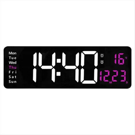 Grande Horloge Murale Numérique de 16 Pouces avec Télécommande, Grande LED, Double Alarme, 8 Couleurs RVB, Horloge Numérique, (1/4)