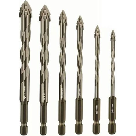 Exzenterbohrer mit vier Schneiden und Sägezähnen, Hartmetall-Bohrer, Mehrgrößen-Bohrerset für Holz und Metall (4/5/6/8/10/12 mm) (1/4)