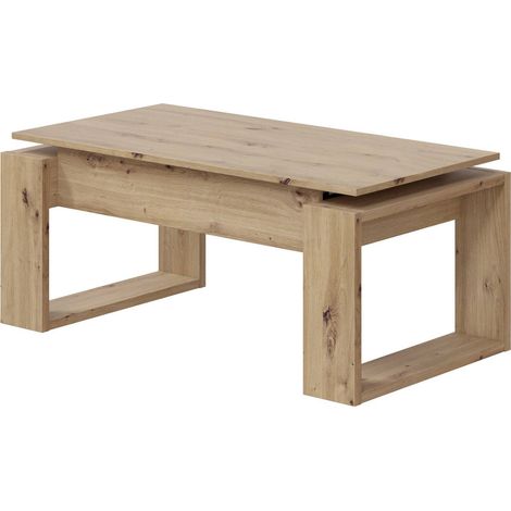 Tavolino da salotto Flint, Tavolino da caffè con piano elevabile, Tavolo basso da soggiorno, 105x55h45/56 cm, Rovere nodi (1/5)