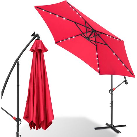 Sonnenschirm mit LED, 300 x 300 cm, UPF 30+, 360° drehbar, Neigefunktion, Wasserabweisend, Rot (1/5)