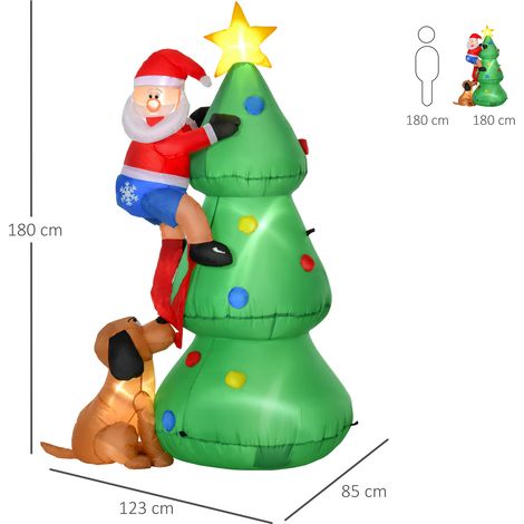 Sapin de Noël gonflable, décoration de Noël, 1,8 m, souffleur inclus, 123 cm x 85 cm x 180 cm, vert et rouge (1/5)