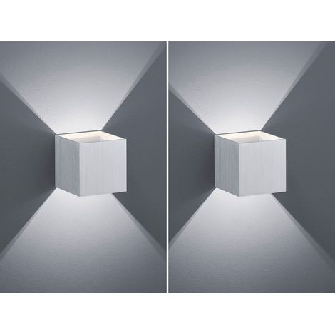Moderne up & down LED Wandleuchten 2er Set Kubus Alu gebürstet, Quadrat 10cm (1/5)