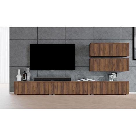 AX LIVING Lowboard TV modern Loriano Wohnwand 300 cm stehend Nussbaum Warmia