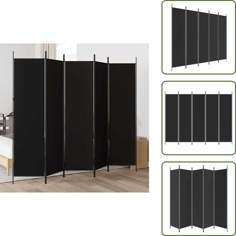 The Living Store Biombo divisor de 5 paneles de tela negro 250x200 cm - Biombo negro