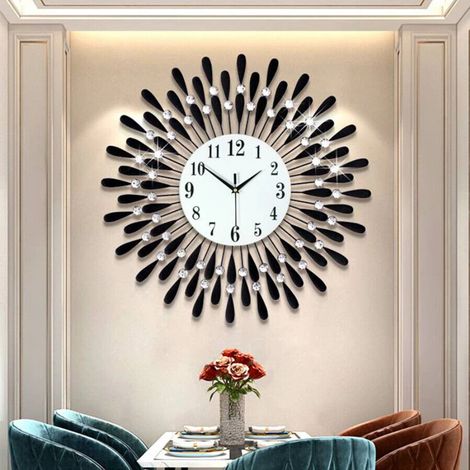 Youyijia 60cm Diamond Jeweled Wall Clock Stylish Diamond Sunflower Silent Non-ticking Modern Metal Round Sparkly Arabic Numeral Decorative Large Wall Clocks for Bedroom Kitchen Home Decor Black (1/5)