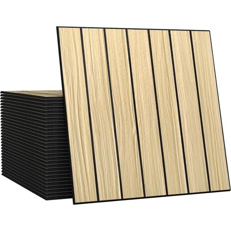 30 × 30cm Self Adhesive Slatted Wall Panels PVC Decorative Wall Covering for TV Wall, Living Room and Bedroom, Wood Effect Oak Beige (1/5)