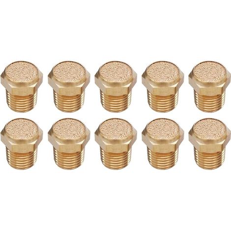 Lot de 10 filtres de silencieux pneumatiques en laiton PT 1/4 - Silencieux fritté hexagonal - Raccord plat (1/5)