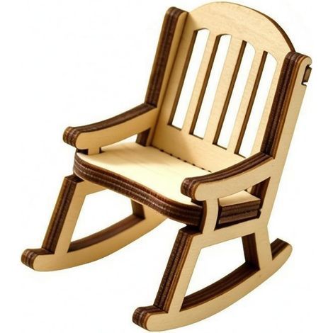 Sedia a dondolo in miniatura, superficie liscia, mobile per casa delle bambole, oggetto decorativo per piccoli spazi, legno naturale (1/5)