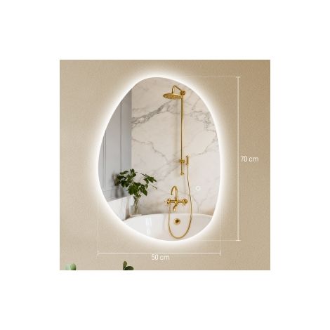 REDOM Espejo de baño asimétrico, iluminación LED ajustable, función antivaho, vidrio, plateado (1/5)