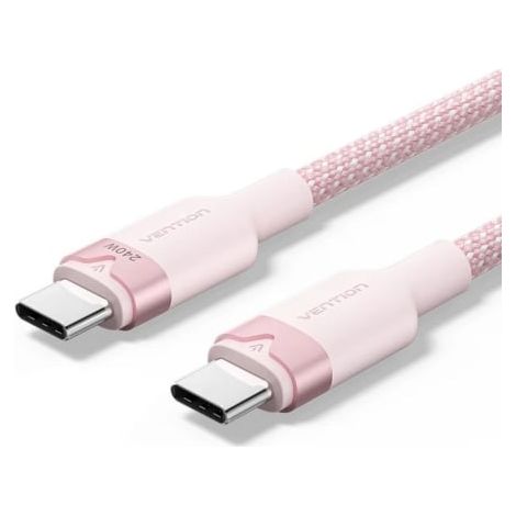 Cable USB 2.0 Tipo-C 5A Vention TRIPF/ USB Tipo-C Macho - USB Tipo-C Macho/ Hasta 240W/ 480Mbps/ 1m/ Rosa