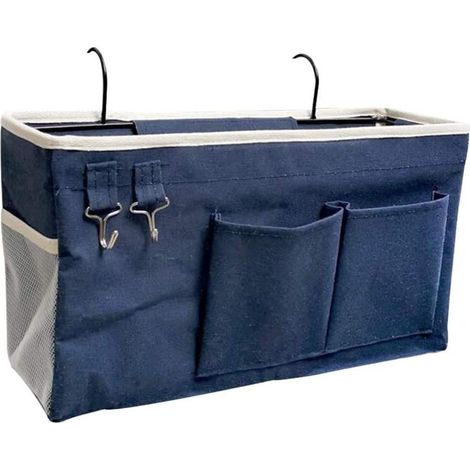 Sac De Rangement Pour Lit Surélevé - Sac Accrochable Avec Crochets Et Poches Avant - Capacité Élevée Pour Livres Jouets Téléphones Casques - 1 Pièce (1/5)