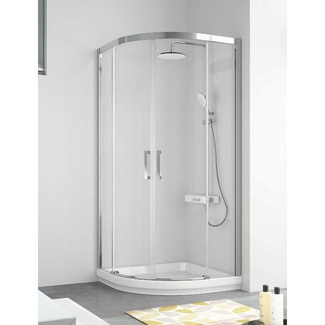 Mampara de Ducha Semicircular - 2 Hoja Fija y 2 Puerta Corredera - Cristal de Seguridad de 6 mm - Modelo Cuatrocientos Circle (90 x 90 Curva Roca) (1/2)