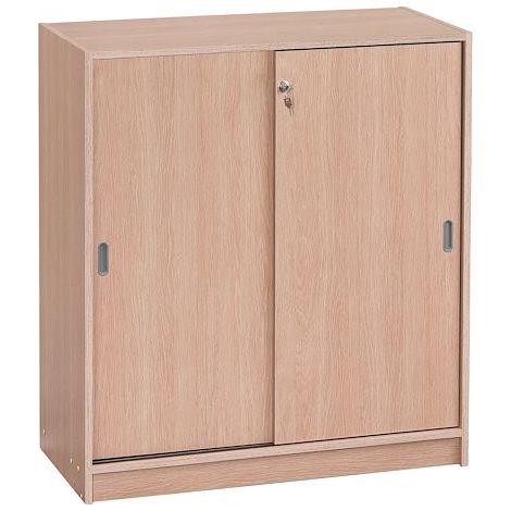 Armoire basse chêne clair H 100 x L 90 cm portes coulissantes Essens - Maxiburo (1/5)