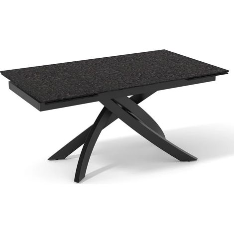 Table extensible 160 à 240 cm verre bullé gris anthracite pied entrecroisé - ATLANTA 11 (1/5)