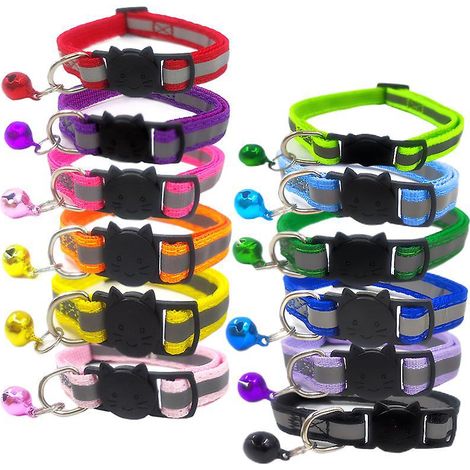 (12 Couleurs)collier Chat Rflchissant,collier Chaton Anti Tranglement Et Cloche,rglable Collier Pour Chat,accessoire Chat Et Animaux Compagnie (1/5)