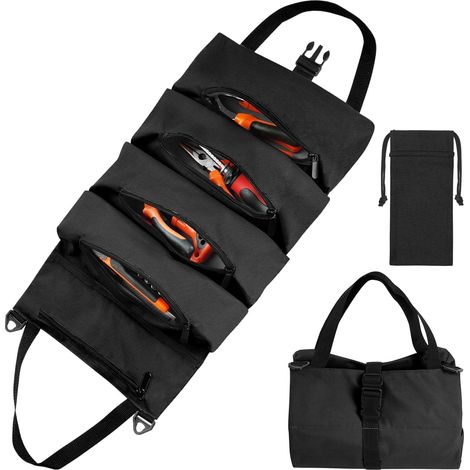 Ahlsen Werkzeugtasche, leerer Werkzeugkoffer mit 5 Taschen, Werkzeugrolle 46 x 28 cm, Oxford-Multifunktions-Werkzeuggürtel für Elektriker, Schreiner (1/5)