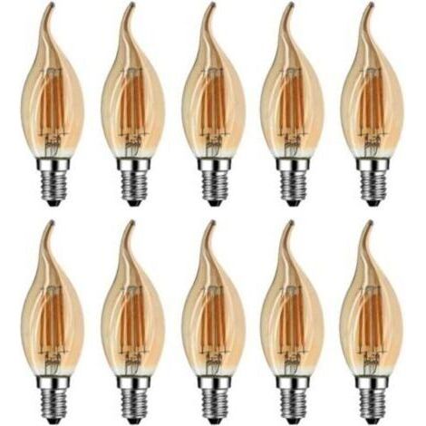 Ampoule Flamme LED E14, 4W Equivalent à Ampoule Halogène/Incandescente 40W, Blanc Chaud 2700K, Flamme Bougie LED encastrable, 360° Faisceau, IRC80, Verre marron, Lot de 10 [Classe énergétique A++] (1/5)