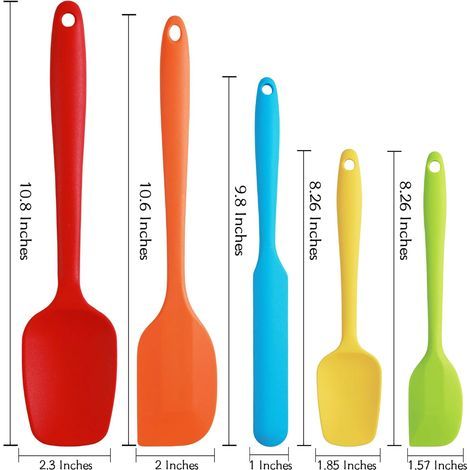 Spatule Silicone, Spatule Patisserie Cuisine Lot de 5, Spatule Flexible Résistante à la Chaleur avec Noyau en Acier Inoxydable, pour Cuisine et Faire des Gâteaux (Multicolore) (1/4)