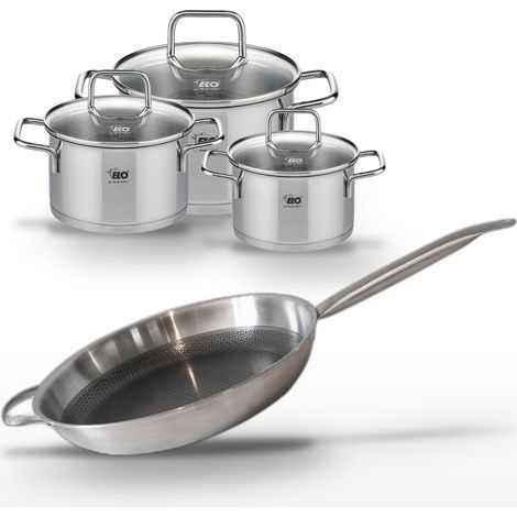 Lot de 3 Faitouts en Inox Elo Relief Solution et Poêle 32 cm (1/5)