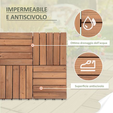 Set de 27 dalles de bois pour terrasse extérieure, assemblage emboîtable, dimensions 30x30x2.5 cm (1/5)