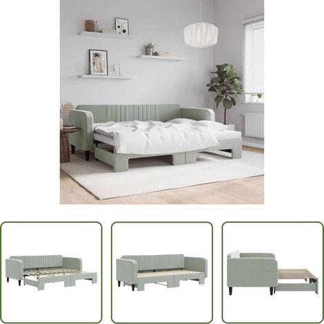 vidaXL Canapé - Lit de jour avec gigogne sans matelas gris clair 90x200 cm (1/5)